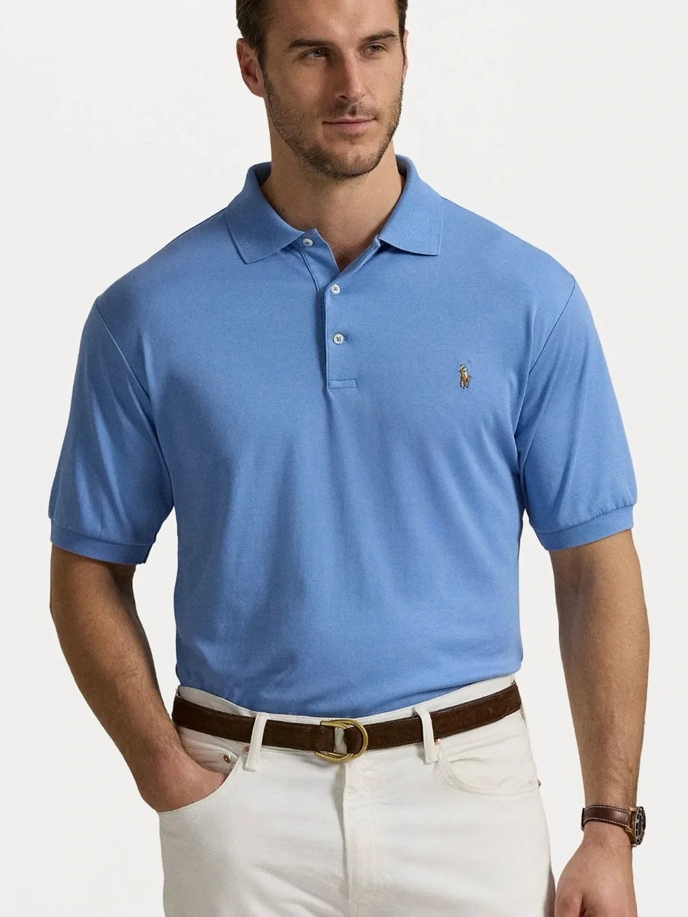Polo Ralph Lauren Men's Polo Shirt Sky Blue Cotton summer vacation office Sz XL